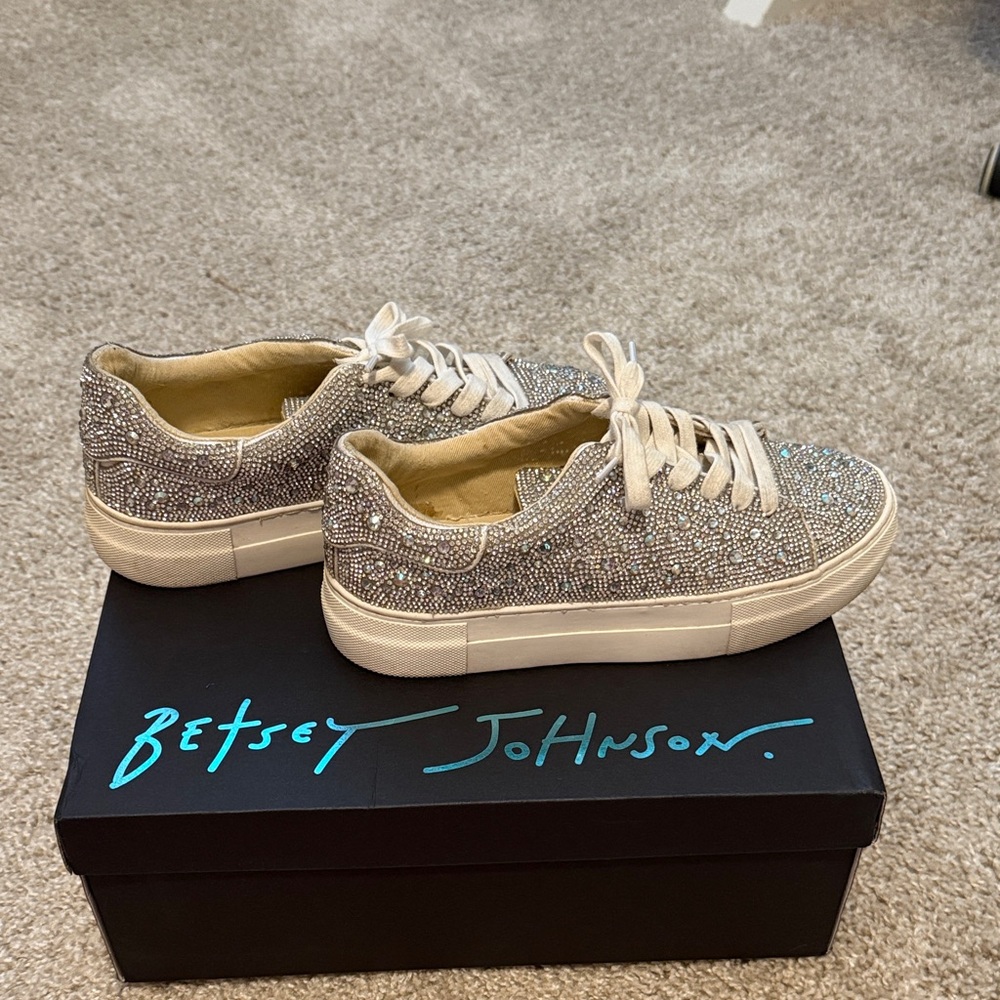 Betsey Johnson Glittery Rhinestone Silver Sneakers